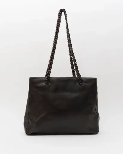 90s PRADA Deep Brown Nappa Leather Tortoiseshell Chain Tote