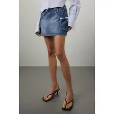 Coperni Blue Denim Mini Skirt Cargo Pocket Y2K Elastic Waist D Ring Sz 10 US