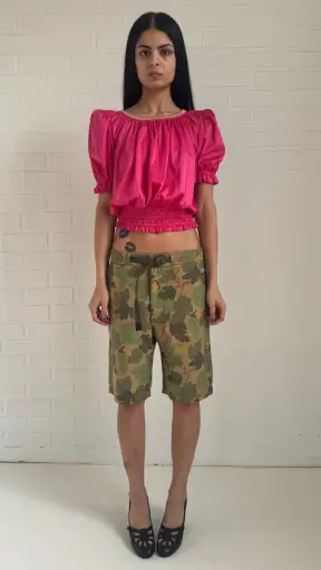 Camouflage Leaf Belted Shorts