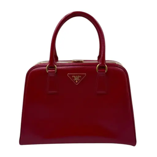 Prada Saffiano Vernice Pyramid Frame Top Handle Bag
