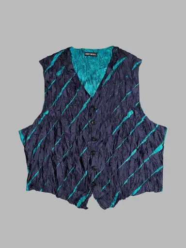 Issey Miyake 1990s purple and teal creased polyester vest