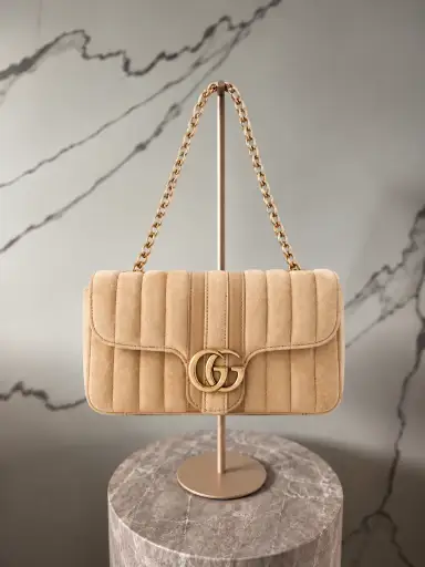 Gucci GG Marmont Jetset Small Quilted Suede Shoulder Bag Beige