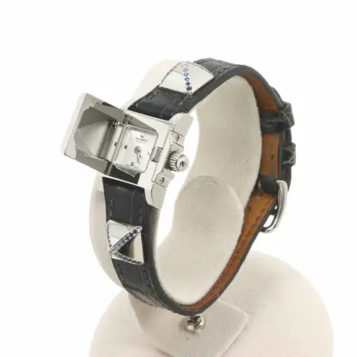 HERMES Medor Mini ME2 133 Women's Watch, Sapphire Pyramid Silver Studs, Silver Quartz Watch, Medor, Hermes 90343192