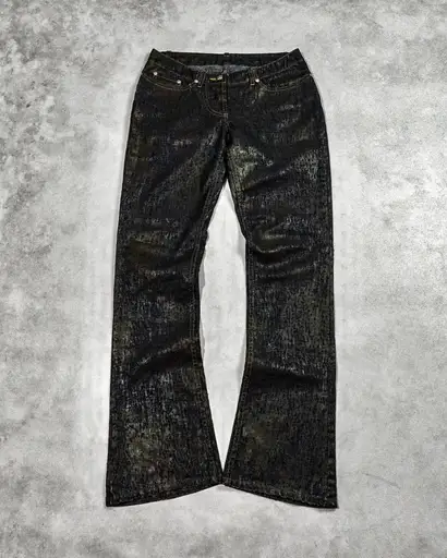 VIVIENNE WESTWOOD ANGLOMANIA CRACK WAXED FLARED JEANS