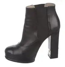Chanel Black Leather Chelsea Platform Ankle Boots Block Heel 39.5 For 7.5 US