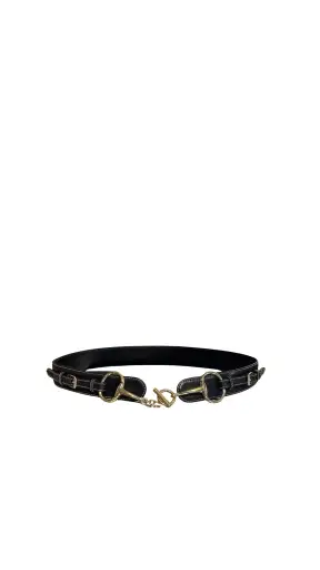 Gucci by Tom Ford Vintage Black Leather Horsebit Chain Toggle Wide Belt Gold Hardware Y2K Archive