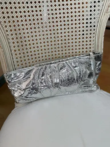 Silver Ruched Wristlet Clutch with Wrist Strap