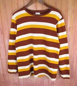AT10115 NEPENTHES LONDON ネペンテス ロンドン ボーダー 長袖 Tシャツ ブラウン系/イエロー系/ホワイト系 S（クリックポスト可）