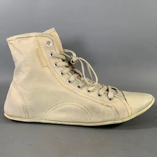 BALENCIAGA Size 8 White Distressed Canvas Lace Up Sneakers
