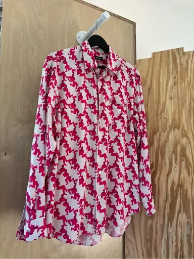Vintage Issey Miyake Houndstooth Trompe Loeil Pink Long Sleeve Button Down
