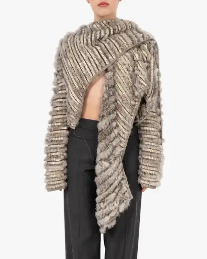 FW06 Scarf Collar Fur Jacket in Grey Mink