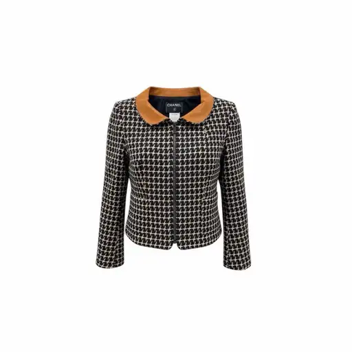Chanel Size 42 '01P Woven Geometric Print Leather Collar Jacket
