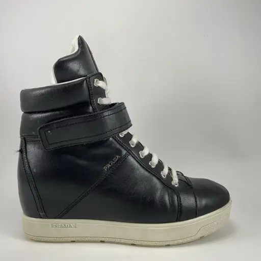 Prada Linea Rossa Hidden Wedge High Top Sneakers Womens Size EU 38 US 8 Black