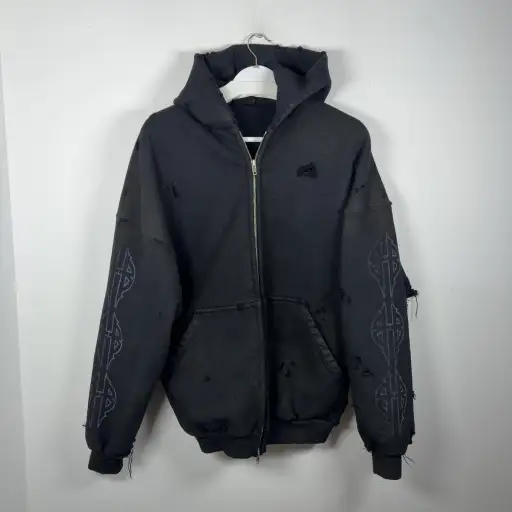 Balenciaga SS24 Paris Moon Distressed Zip-Up Hoodie