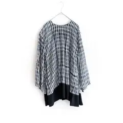 HaaT ISSEY MIYAKE ハート イッセイミヤケ 絞り染め キュプラ ラップブラウス 長袖 黒×グレー サイズ3 キュプラ100% 薄手 前プリーツ バックボタン 日本製 HA01FJ635 20SS 通勤 お出かけ ランチ 食事会 【D711】