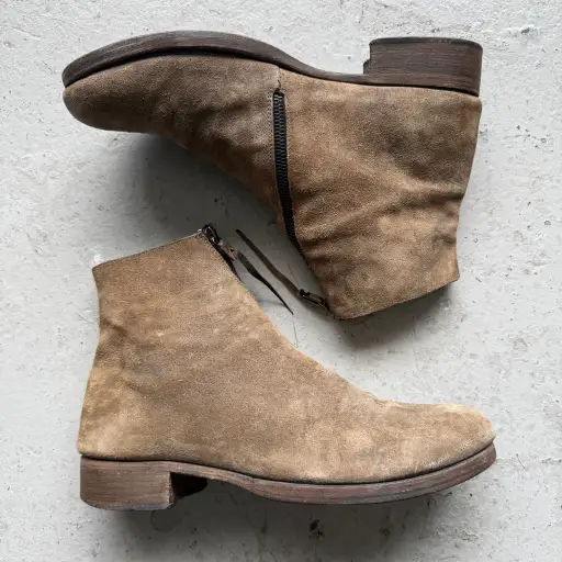 M.A+ Tan Suede Spiral Zip Boots (40)