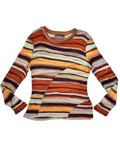 Vintage 2000s MISSONI SPORT Long Sleeve Multicolored Striped Scoop Neck Top | Size M-L