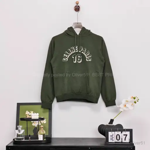 Celine Dark Green Logo Hoodie Size S BFAJNOP519