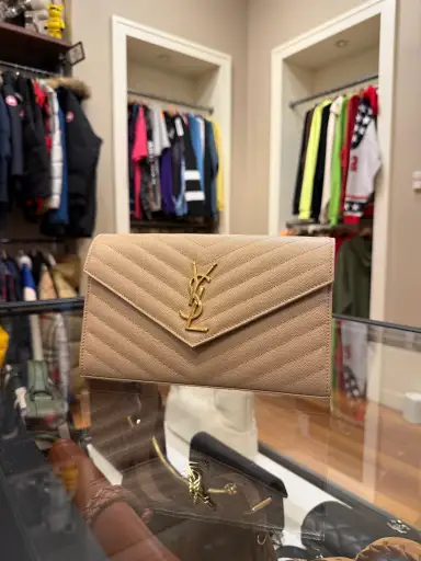 Saint Laurent Cassandre Matelassé Large Flap Wallet - Beige