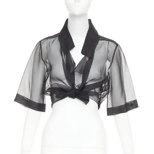 CHANEL 2006 Runway black sheer 100% silk organza bolero cropped jacket FR36 S