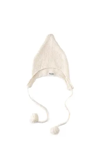 [Late 1990s - Early 2000s] "miu miu" Chunky Knit Pixie Hat with Pom-poms (Designed by Miuccia Prada)