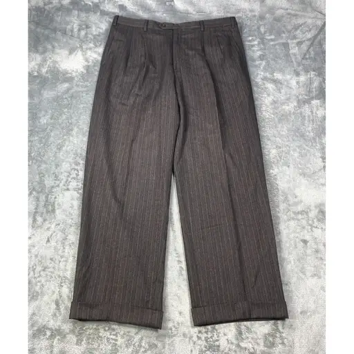 Brioni Pants Mens 34x29 Wool Made in Italy Cuffed Pleated Cannes Trousers Stripe