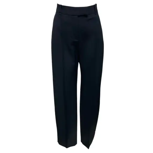 McQueen Navy Pleated Straight Leg Wool Trousers