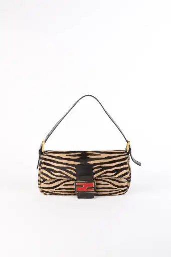 RARE Fendi Tiger Print Pony Hair Baguette Bag