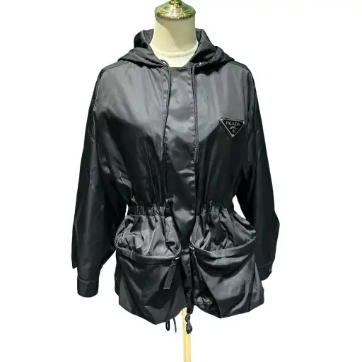 Prada Logo Plaque Hooded Nylon Jacket Size 40
