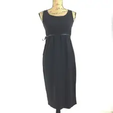 Martino Midali Dress XS Classic Black Sheath Empire Drawstring Midi Italy
