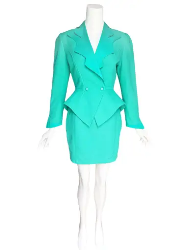 Thierry Mugler 1980s Backless Turquiose Skirt Suit