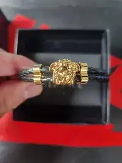 VERSACE ヴェルサーチ レザー メドゥーサ ブレスレット 黒金