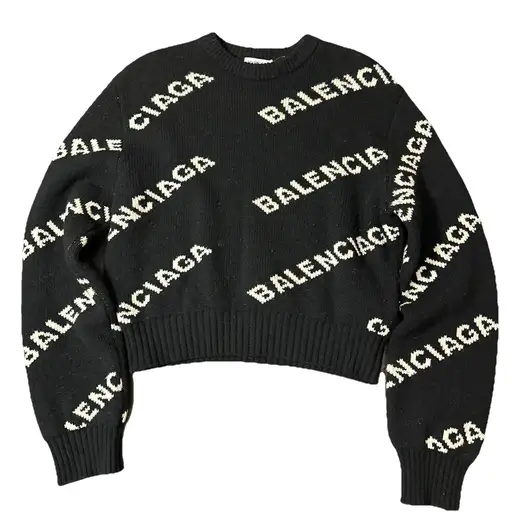 Balenciaga Embroidered Logo Wool Sweater Women's  Black Size XS Crop