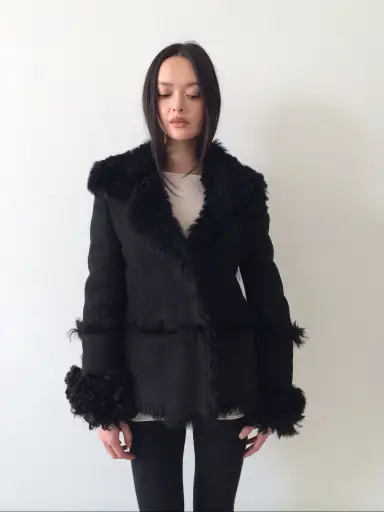 vintage gucci tom ford black shearling coat