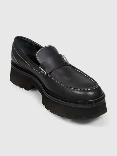 Black Leather Platform Loafers