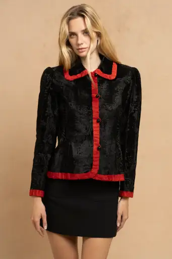Givenchy Haute Couture Black and Red Breitschwanz Jacket by Hubert de Givenchy (c. 1980s)