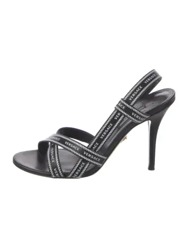 Leather Graphic Print Slingback Sandals