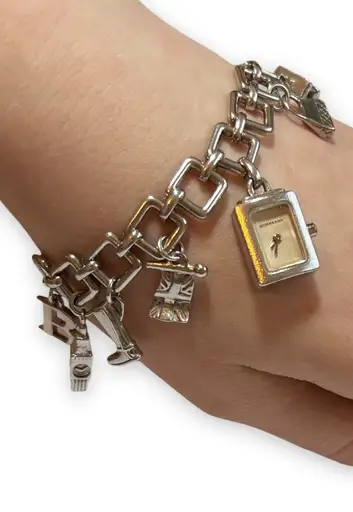 VINTAGE BURBERRY WATCH CHARM BRACELET 925 SILVER gallery