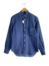 Umit Benan Long-Sleeve Shirt, Size 44, Linen, Navy, Dot Pattern