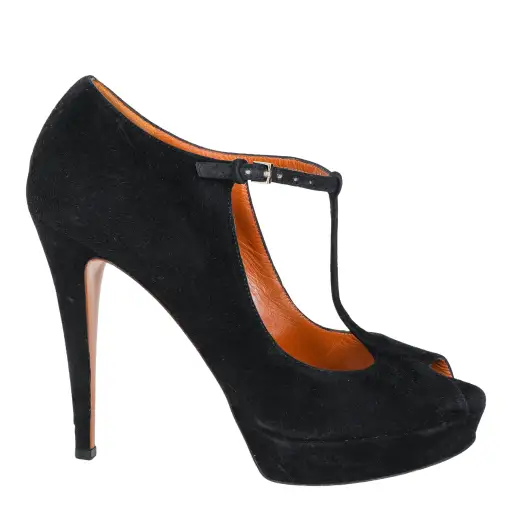 Sapato Gucci Peep Toe Camurça Preto