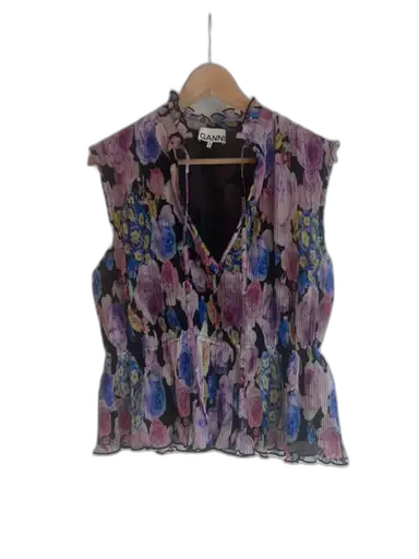Hardly Worn Ganni Women's Fashion Clothing Shirts - Polyester / Synthetic Pink Yellow Blue Magenta Second Hand Premium & Luxury