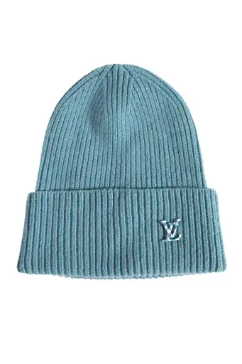 LOUIS VUITTON Teal Cashmere Beanie With Checkered Logo