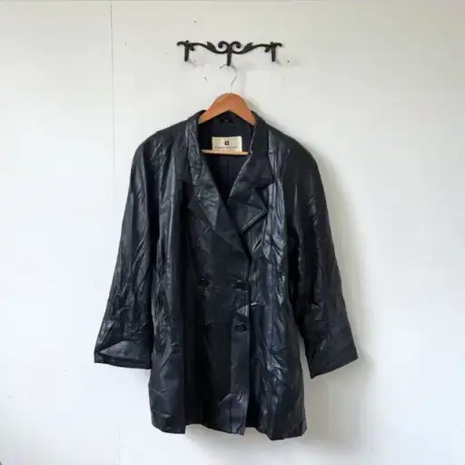 90s 피에르 발망 램 레더 더블 브레스티드 코트