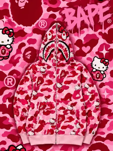 Bape Pink & Red Hello Kitty Shark Zip Hoodie