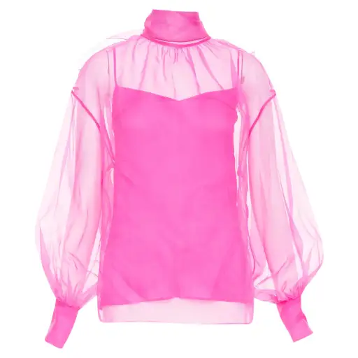 Women's Valentino 2022 Pink Silk PP High Neck Blouse