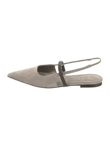 Suede Beaded Accents Slingback Flats