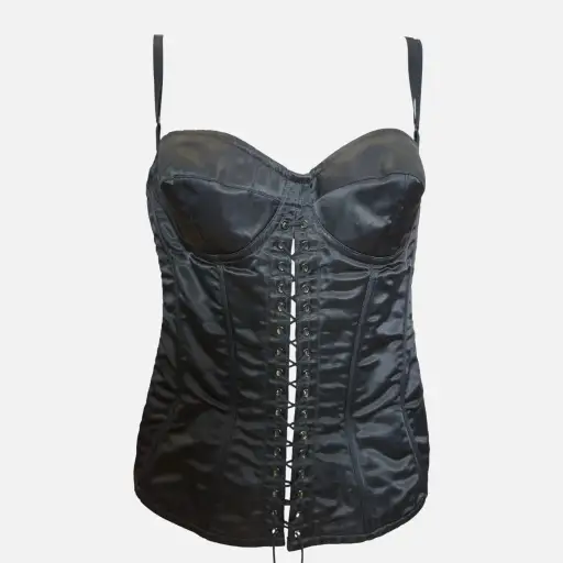 Dolce & Gabbana S/S 1995 Black Satin Lace-Up Boned Corset