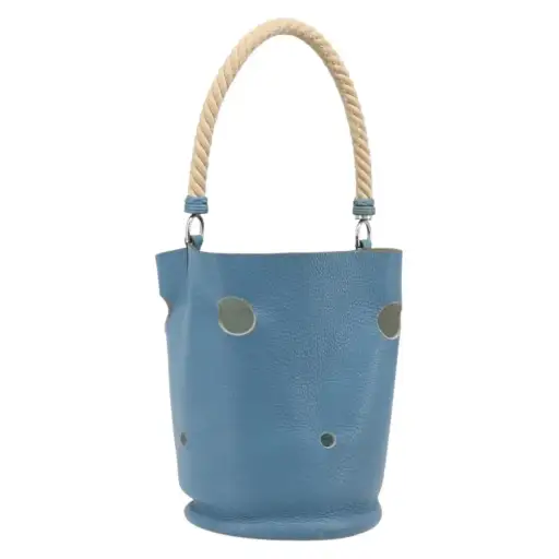 HERMES Manjoire Shoulder Bag Leather Light Blue Silver Auth