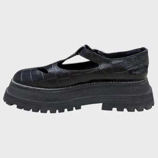 Leather Croc Platform T Bar Mary Jane
