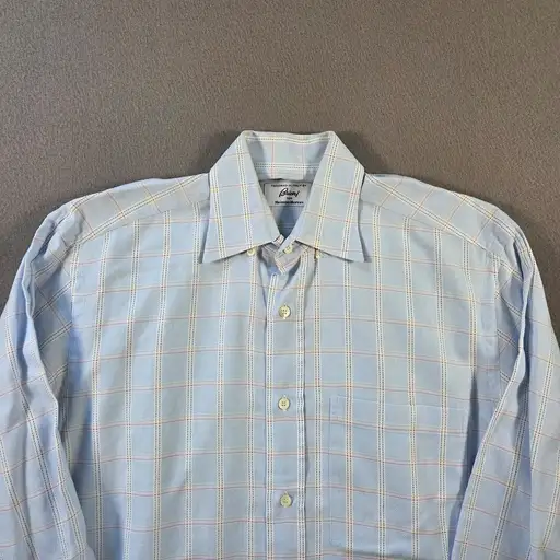 Brioni Shirt Mens Large Blue Plaid Cotton Button Down Made Italy Neiman Marcus